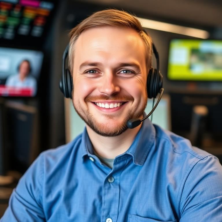 Alex – mosolygós magyar férfi AI diszpécser headsettel