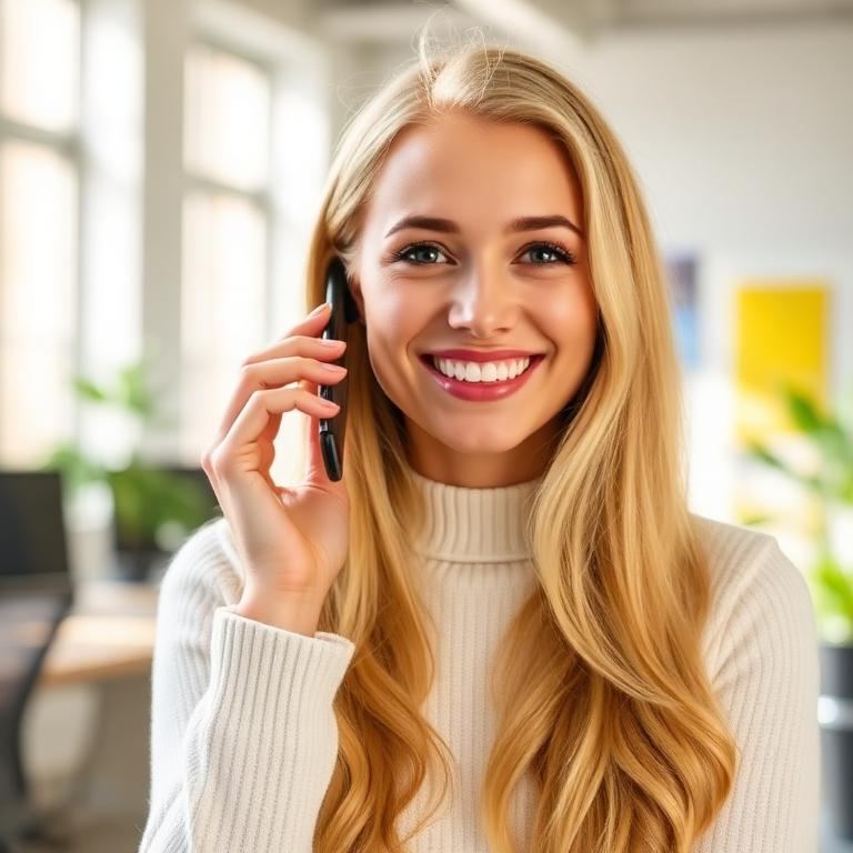 Barbi – mosolygós magyar női AI asszisztens telefonnal a fülén
