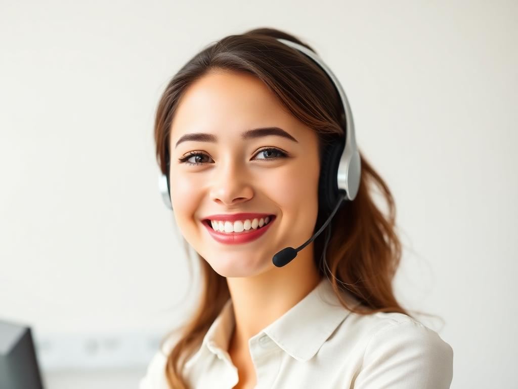 Mosolygós recepciós headsettel fogadja a hívást