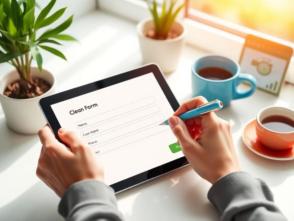 Kéz egy tableten kitöltött adatlapra ír